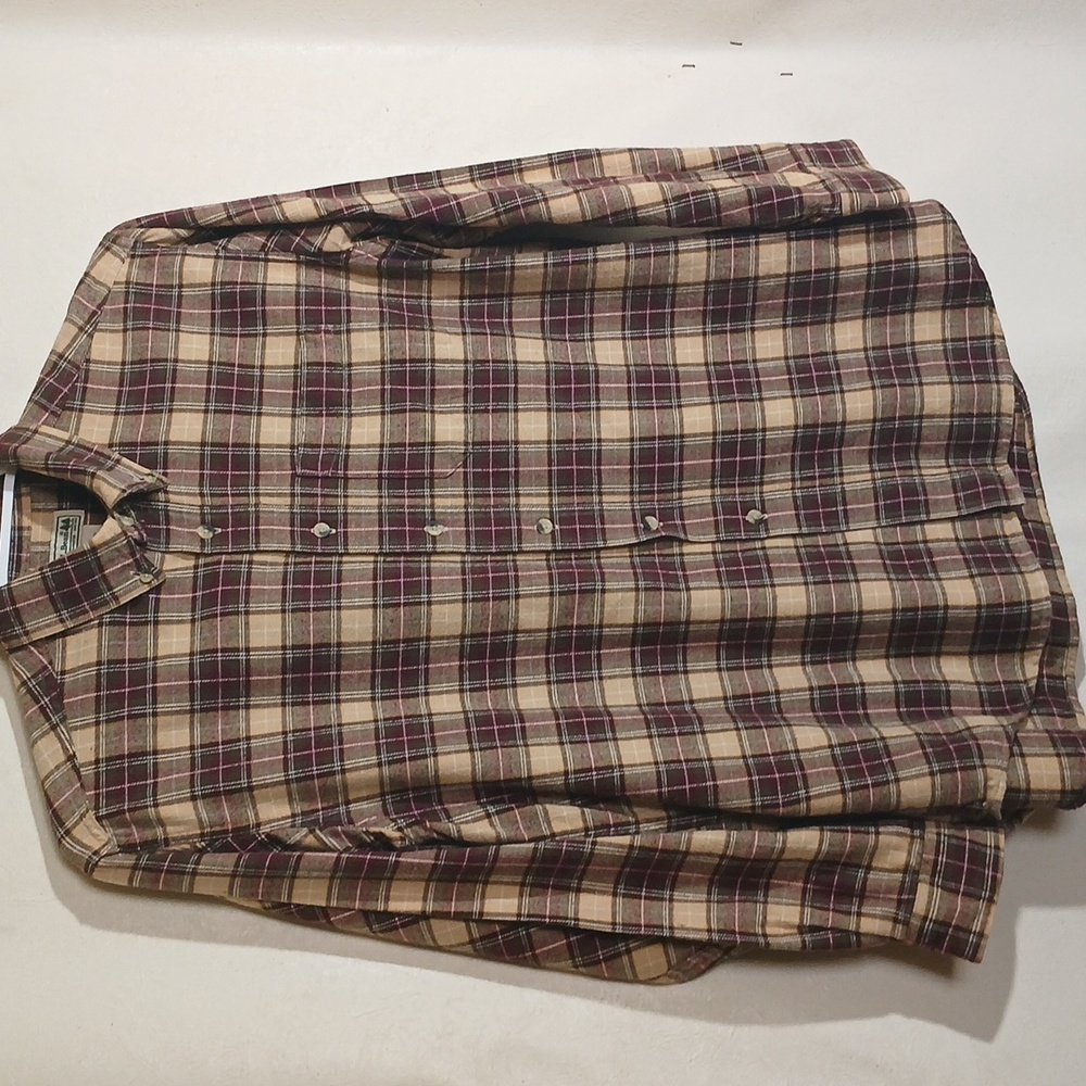 L.L.Bean Men's Scotch Plaid Flannel Shirt  Burgundy & Beige Size Large